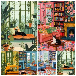 Hand Painting Animal Cat In Bedroom Living Room Landscape Painting By Numbers Kit DIY Artwork Canva Art GiftHome Decoration Gift