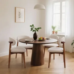 Modern Fabric Upholstered Dining Chairs Set of 4, Wooden Kitchen Chairs with Curved Back, Light Camel (Only Chairs)