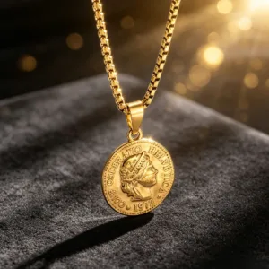 Chunky Punk Style Portrait Round Shape Pendant Necklace Waterproof Stainless Steel Popcorn Link Chain Male Hip Hop Jewelry Gifts