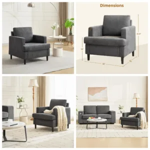 Modern Linen Upholstered Accent Armchair with Thick High-Resilience Foam Cushion and Solid Wood Construction