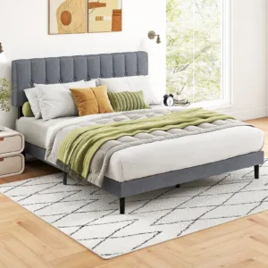 MCQ Basic Fabric Upholstered Bed Frame Platform Bed with Headboard 530LBS Sturdy Wooden Slats Support Easy Assembly Noise Free