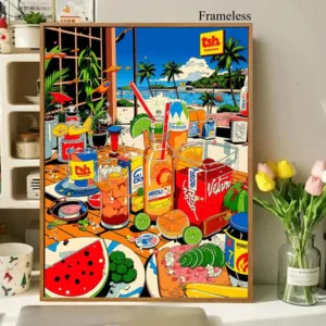 Number Oil Painting Coast Fruit Beverage Kit Unframed Canvas Painting By Numbers DIY Handmade Artwork Wall for House Decor