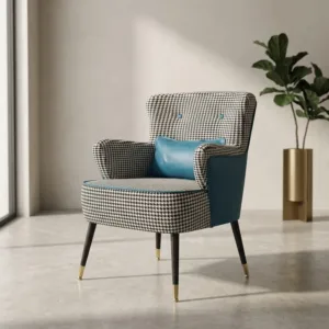 Modern Houndstooth Fabric Single Sofa Chair for Living Room Balcony Lounge Comfortable Backrest Armchair Home Furniture Design