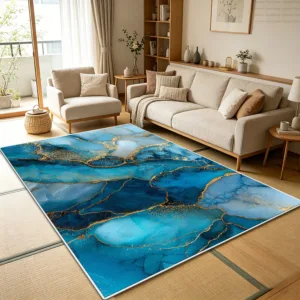 Luxury Blue Gold Marble Living Room Sofa Rug Decoration Bedroom Washable Soft Fluffy Floor Mats Kitchen Non-slip Large Carpet