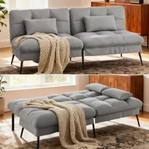 72″ Futon Sofa Bed,Convertible Fabric Couch with Adjustable Backrest,Loveseat Recliner Sleeper Living Room Furniture futon Set