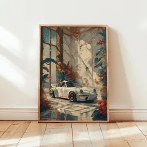 Poster for Porsche 911 Wall Art RWB Wall Art, Vintage Car Wall Art, Classic Car Poster, White Porsche 911 Digital Download