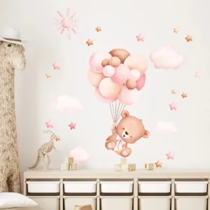 Watercolor Cartoon Balloon Bear Furniture Wall Sticker Kids Room Home Decoration for Baby Room Decor Girls Bedroom Living Roo