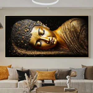 Classic Retro Reclining Golden Buddha Wall Art Large HD Canvas Print Poster for Home Living Room Bedroom Decor