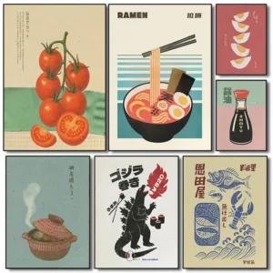 Japan Food Art Poster Retro Japanese Kitchen Prints Canvas Painting Japandi Wall Art Pictures Home Room Boho Kitchen Decorati
