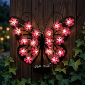 Solar Metal Butterfly Wall Decor IP65 Waterproof Garden Lights Multi-Use for Outside Patio Porch Birthday Gardening Gifts