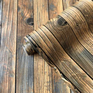 3D Dark Wood Grain Self-Adhesive Wallpaper,Retro Industrial Style, Easy DIY Installation,Waterproof PVC Wall Sticker for Kitchen