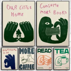 Abstract Hand Illustration Doodle Literature Poster Reading Book Print More Coffee Canvas Painting Trendy Office Room Home De