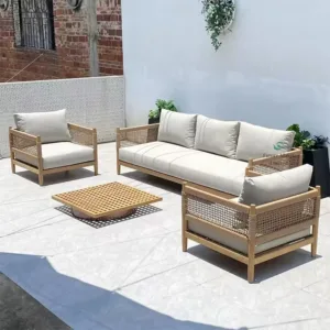 Customized Modern Garden Sofa Set Outdoor Furniture with Teak Rattan and Soft Bag