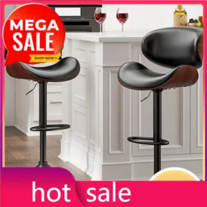 Bar Stools Modern PU Leather Adjustable Swivel Barstools, Kitchen Counter Bar Stool, Island Barstool with Back Set of 2(Black)