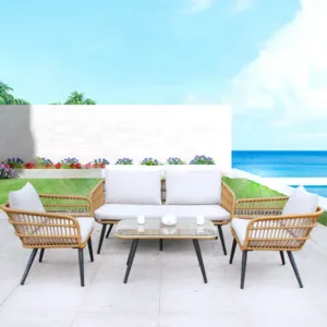 Water-Resistant Nordic Style Outdoor Rattan Sofa Set Balcony Office & Garden Patio Leisure Furniture Wicker Chair
