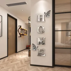 1 set/6pcs Two Butterfly HOME letter mirror decoration 1mm thick acrylic wall sticker, living room entrance background sticker