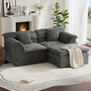 88" Modular L-Shaped Sofa with Ottoman, Boneless Cloud Couch with Deep Seat, Comfy Corduroy Couches for Living Room, No, Custom