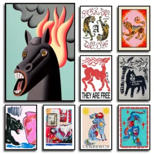 Vintage Abstract Animals Print Posters Mid Century Wall Art Canvas Painting Pictures for Living Room Bedroom Home Decor No Fr