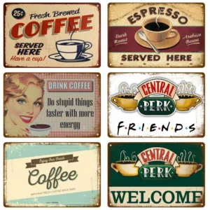Vintage Tin Sign Plaque Metal Plate Wall Art Posters Metal Sign Retro Decor Coffee For Kitchen Bar Cafe Room Retro Iron Paint