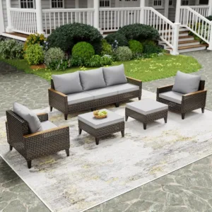 7 Piece Patio Furniture Set, All-Weather Wicker Rattan Outdoor Sectional Sofa Set with High Backrest and Thick, Customized