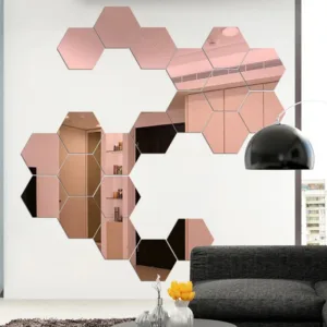12 piece Hexagonal Mirror Wall Sticker Acrylic DIY Self-adhesive Wall Sticker Living Room Entrance Hallway Staircase Mirror