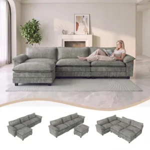 118.9" L Shaped Cloud Couch, Modular Sectional Sofa for Living Room, Custom