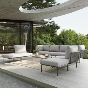 9 Piece Modern Outdoor Rope Wicker Sectional Set, Patio L-Shaped Conversation Sofa Set with Deep Seating with Thick, Custom