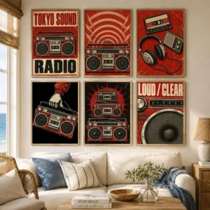Retro Radio Art Poster Art Wall Stickers & Self-Adhesive Decals for Home, Bedroom & Living Room