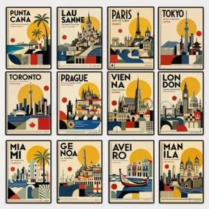 National Architecture Views Bauhaus Style Travel Poster USA France Italy Japan Canvas Painting Abstract Wall Art Room Home Decor