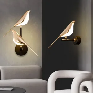 Creative Bird 360° Rotatable LED Wall Lamps Bedroom Bedside Indoor Golden Touch Switch LED Wall Lights Wall Sconce Home