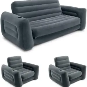 Local US inventory)Inflatable Furniture Set with Queen Pull Out Sofa Bed and 2 Sleeper Chairs Portable Air Mattress Guest Bed G