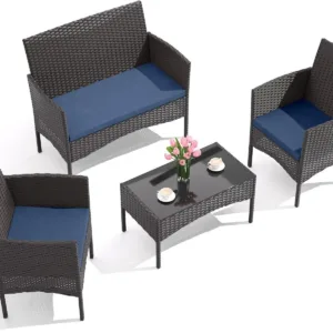 Hot-selling promotion activity4-Piece Outdoor Patio Furniture Set, Wicker Rattan Chairs & Sofa with Cushions and Glass Coffee Ta