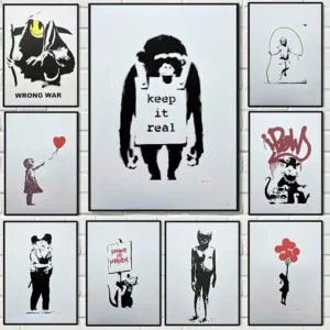 Banksy Street Graffiti Poster Abstract Black and White Balloon Girl Human Canvas Painting Wall Art for Living Room Home Decor