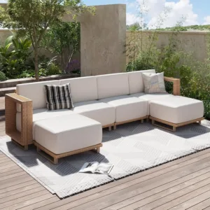 Patio Furniture Set, 6 Piece Outdoor Wicker Sofa, Yellow/Beige | All‑Weather Rattan Modular Sofa with 10'' Ultra‑Thick, Custom