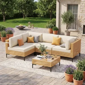 Outdoor Sectional 5 Piece Modular Patio Furniture Set Free Combination Outdoor Couch with Thick Cushion All Weather, Customized