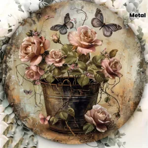 1pc Classic Vintage Floral Metal Wall Art, 8x8inch Aluminum Sign, Multipurpose Indoor/Outdoor Decor, No Electricity Needed, Easy