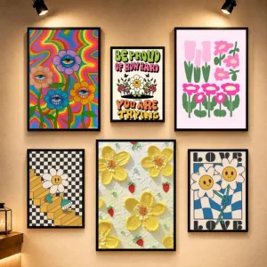 Art Style Danish Pastel Poster Vintage Retro Anime Poster Stickers Peel and Stick Wall Art Home Decor