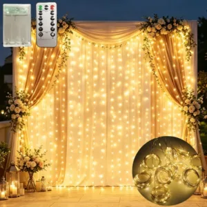 Battery Operated Curtain Lights with Remote 8 Modes LED Window String Lights for Bedroom Wedding Christmas Home Wall Decor