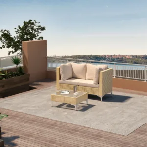 3 Piece Boho Outdoor Patio Furniture Set Sectional Comfortable Garden Sofa with Cushions Brown Wicker