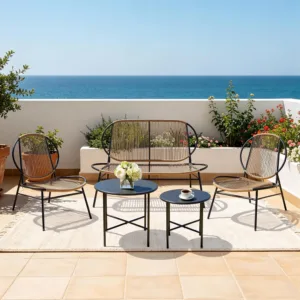 5-Piece Wicker Patio Sofa Set with Cushions, PE Rattan All-Weather Conversation Set with Coffee Table for Outdoor, Customized