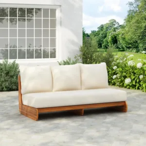 Poppy Acacia Wood Outdoor 3 Seater Sofa with Cushion, Wooden Patio Sofa Couch with Cushion, Comfy Armless Cloud Sofa, Custom