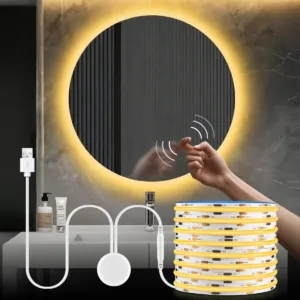 USB 5V LED Vanity Makeup Mirror Light Strip Dressing Table Back Lamp With Double-tap Activated ON OFF Vibration Sensor Switch
