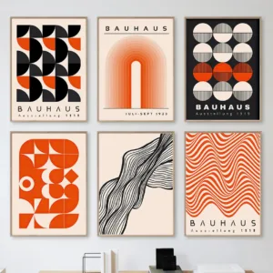 Bauhaus Geometric Lines Rainbow Wall Art Posters Prints Nordic Abstract Canvas Painting Hotel Bar Pictures For Living Room De
