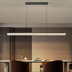 Minimalist Black Linear Pendant Lights for Dining Room Black Modern Long Glass Chandelier above Dining Table Kitchen Island