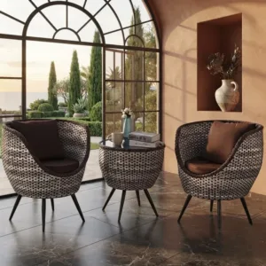 Outdoor PE Rattan Wicker 3 Piece Living Room Sets Modern Minimalist Garden Sofa Leisure Chair Patio Seating Balcony Furniture