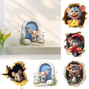 Funny Animal Wall Stickers 3D Mouse Sticker, Realistic Easy Peel And Stick Decal, Waterproof Apply B127