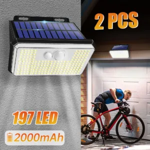 2Pack IP67 Waterproof Solar Outdoor Garden Lights Super Bright 148/197 LEDs Motion Sensor Wall Light Solar Powered Security Lamp