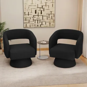 Swivel Accent Chair Set of 2, Modern Comfy Teddy Barrel Chairs, Oversized Upholstered Round Arm Chair for Living Room
