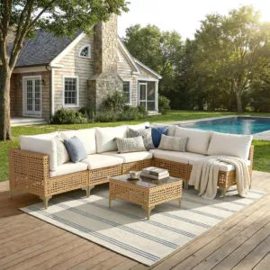 7 Piece Wicker Patio Furniture Set | Outdoor Conversation Sectional Sofa Set with Glass Table and Cushions, Garden,, Custom