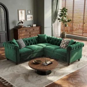 Velvet Chesterfield Sofa, L-Shaped Sectional Sofa with Tufted Back, Customized